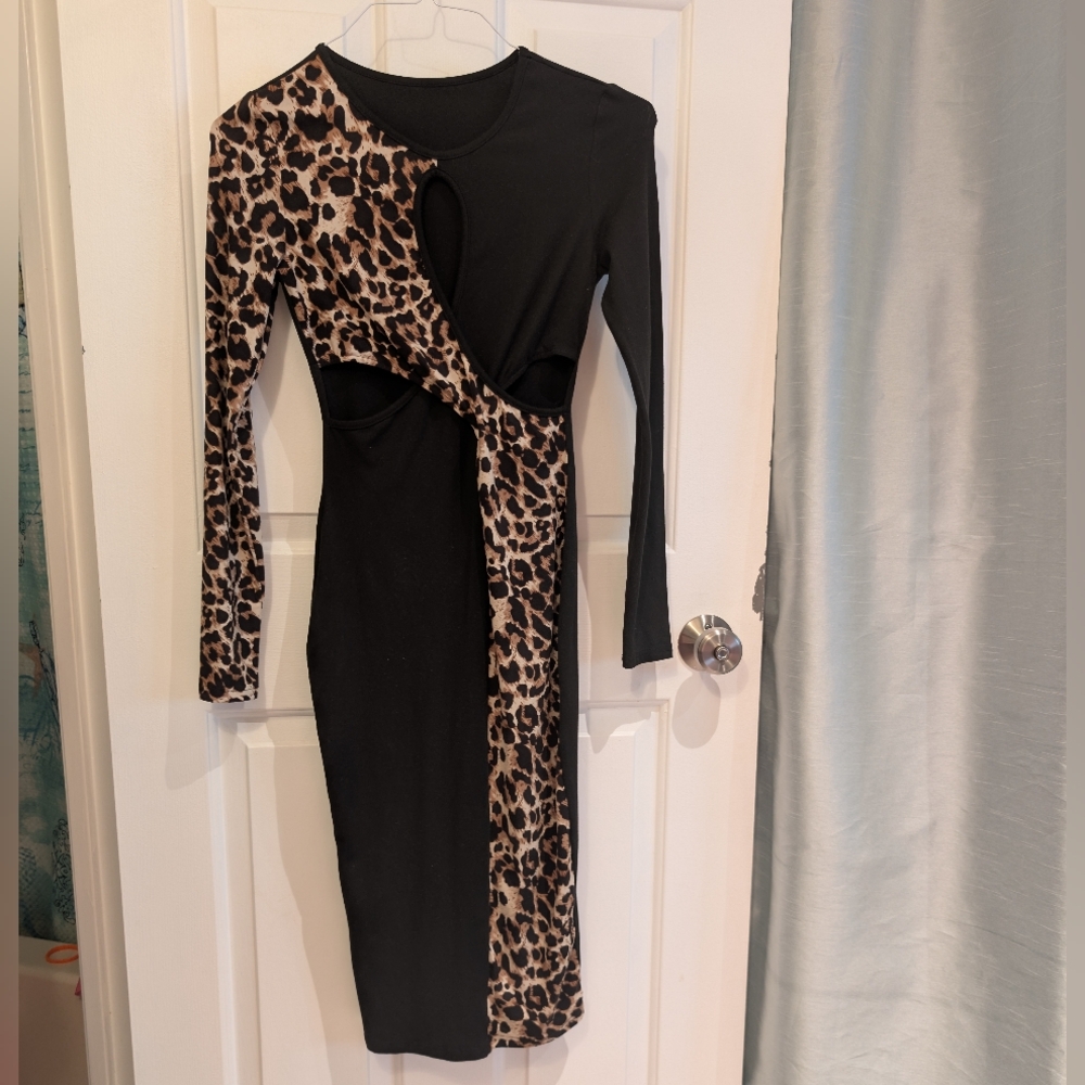 SHEIN Asymmetrical Black and Brown Bodycon Dress